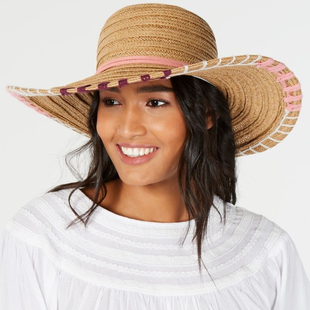 INC  Whipstitch Edge Floppy Hat Adjustable fit ban